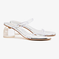 Larroude Dew Drop Mule In Silver Specchio And Vinyl