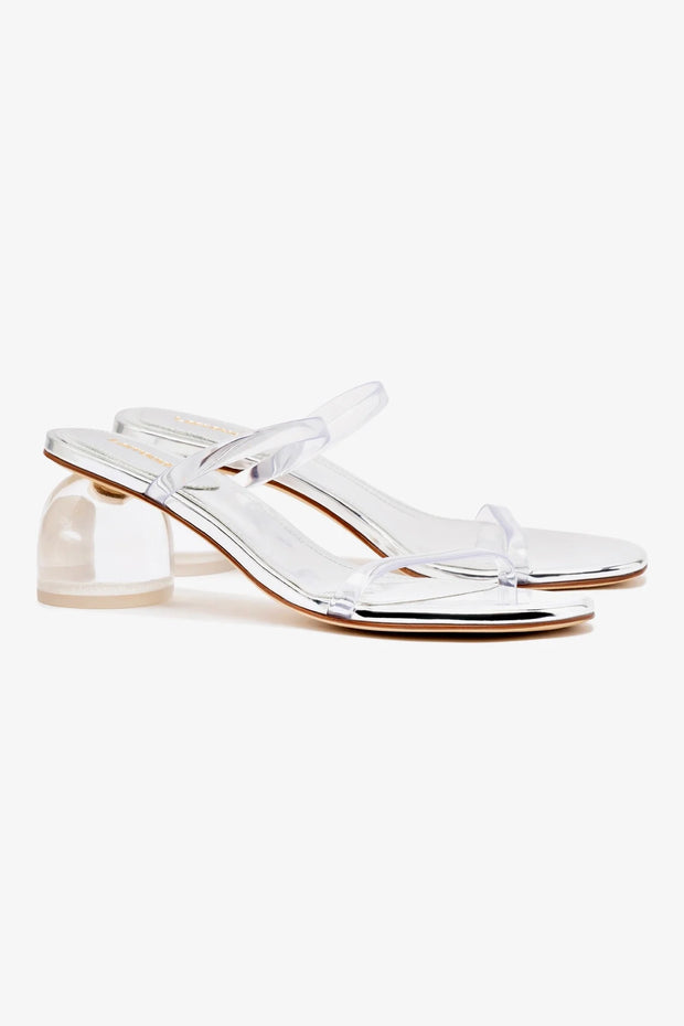 Larroude Dew Drop Mule In Silver Specchio And Vinyl