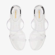 Larroude Dew Drop Mule In Silver Specchio And Vinyl