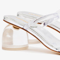 Larroude Dew Drop Mule In Silver Specchio And Vinyl