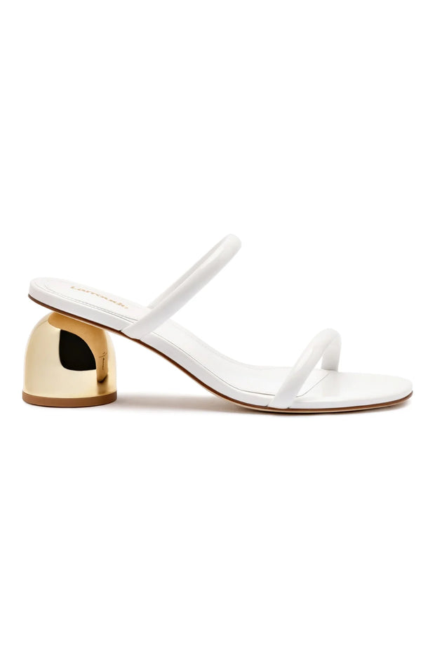 Larroude Dew Drop Mule In White Patent Leather