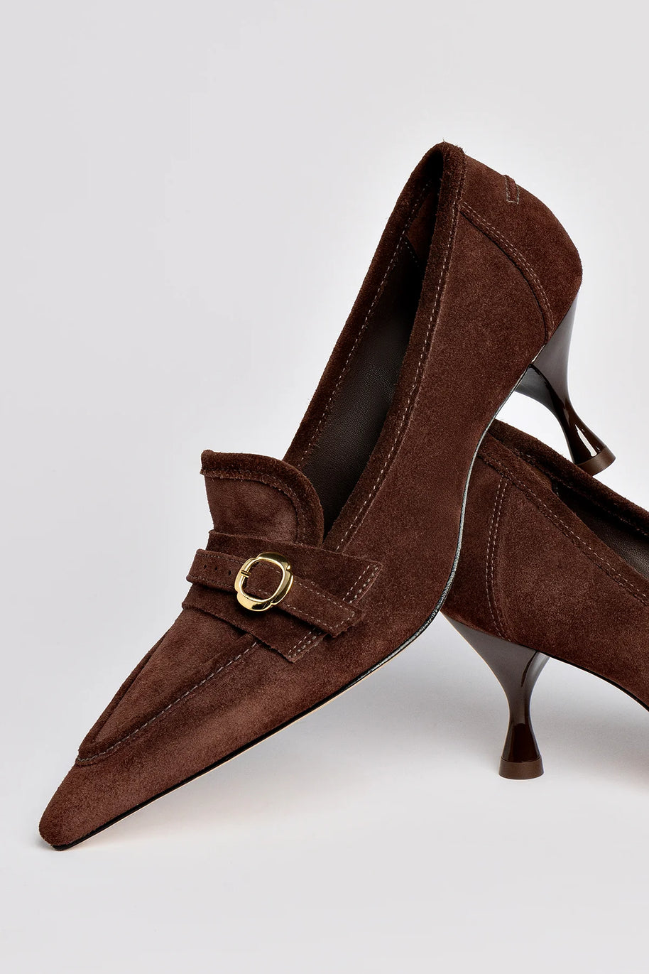 Larroude Susan Pump In Brown Suede