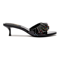 Larroudé X Jonathan Cohen Fringe Greta Mule In Black Patent Leather