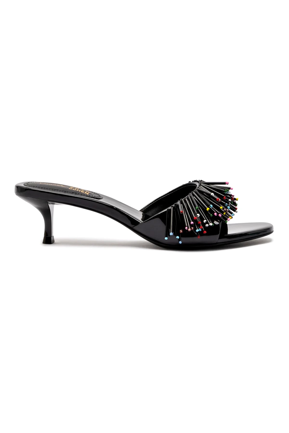 Larroudé X Jonathan Cohen Fringe Greta Mule In Black Patent Leather
