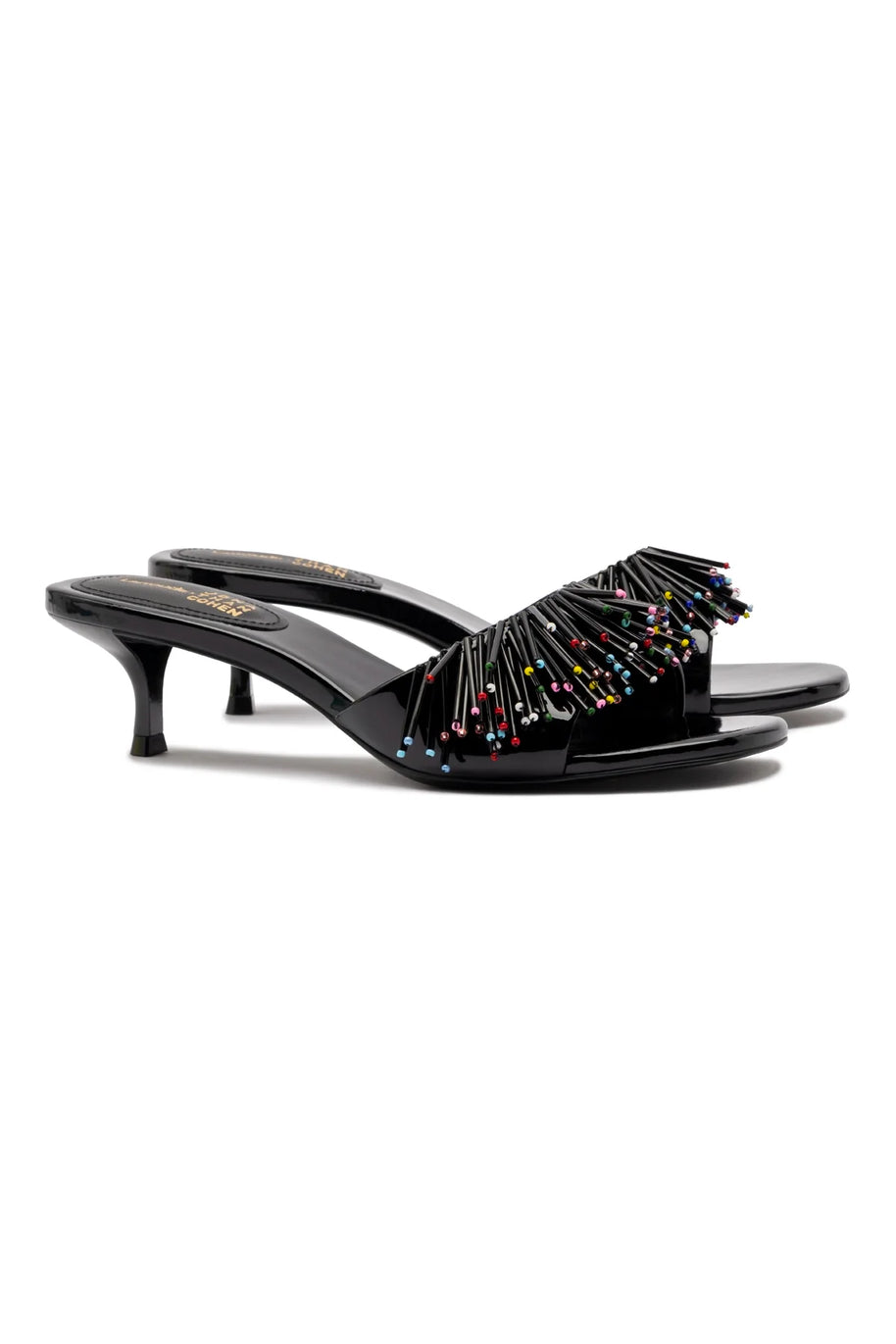 Larroudé X Jonathan Cohen Fringe Greta Mule In Black Patent Leather