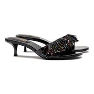 Larroudé X Jonathan Cohen Fringe Greta Mule In Black Patent Leather