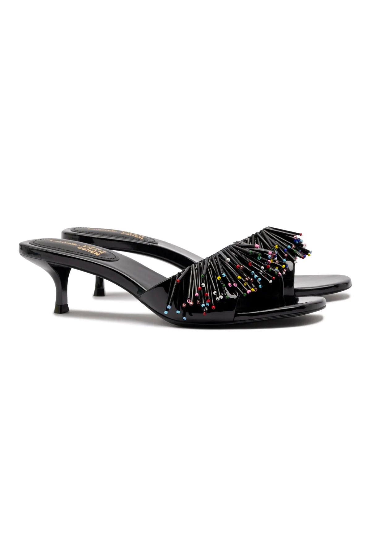 Larroudé X Jonathan Cohen Fringe Greta Mule In Black Patent Leather