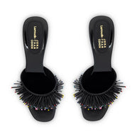 Larroudé X Jonathan Cohen Fringe Greta Mule In Black Patent Leather