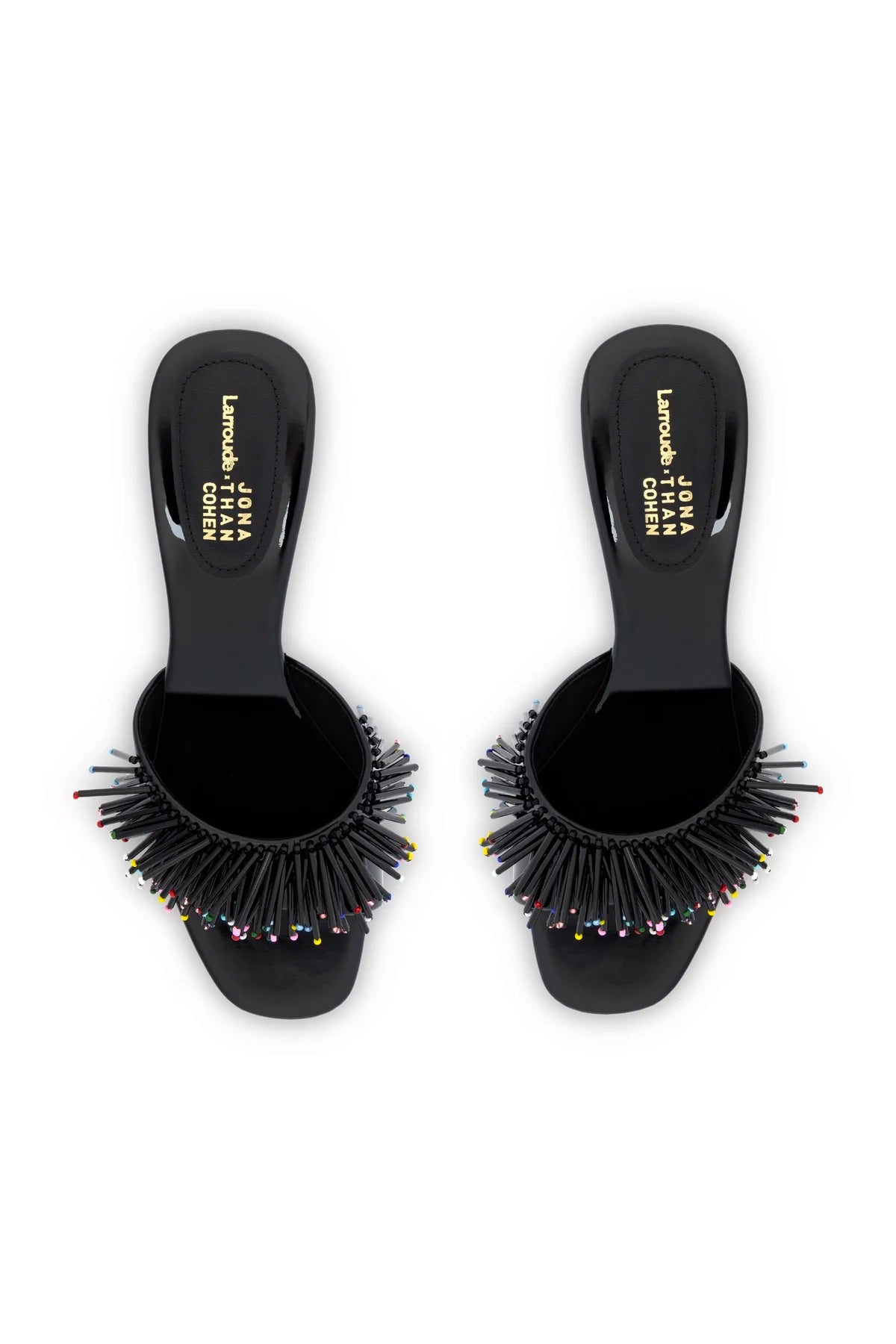 Larroudé X Jonathan Cohen Fringe Greta Mule In Black Patent Leather