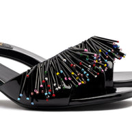 Larroudé X Jonathan Cohen Fringe Greta Mule In Black Patent Leather