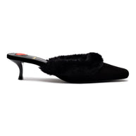 Larroude Amal Faux Fur Mule In Black Suede