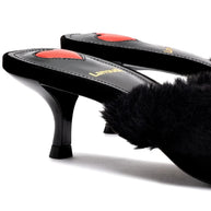Larroude Amal Faux Fur Mule In Black Suede