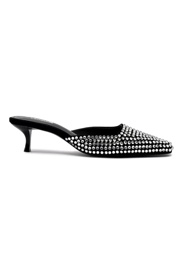 Larroude Amal Crystal Mule In Black Suede