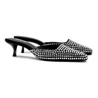 Larroude Amal Crystal Mule In Black Suede