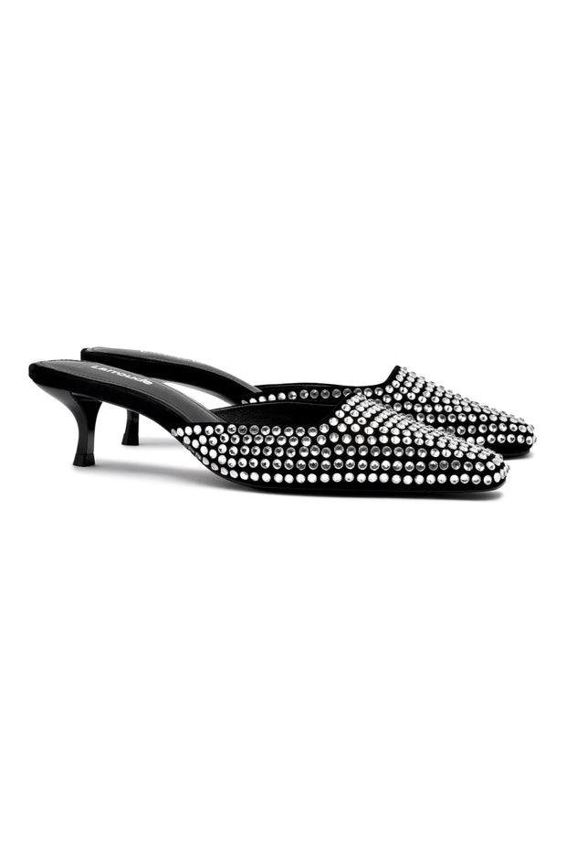 Larroude Amal Crystal Mule In Black Suede