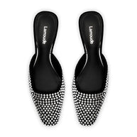 Larroude Amal Crystal Mule In Black Suede