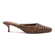 Larroude Amal Macrame Mule In Burnt Umber Leather
