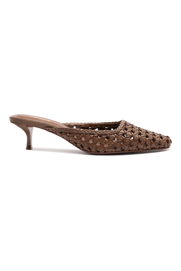 Larroude Amal Macrame Mule In Burnt Umber Leather