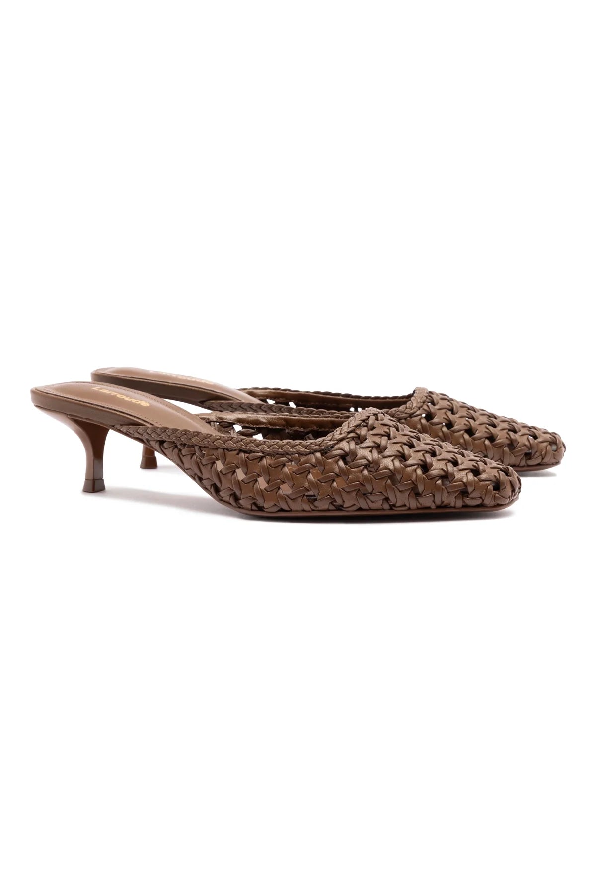 Larroude Amal Macrame Mule In Burnt Umber Leather