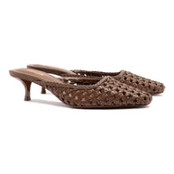 Larroude Amal Macrame Mule In Burnt Umber Leather