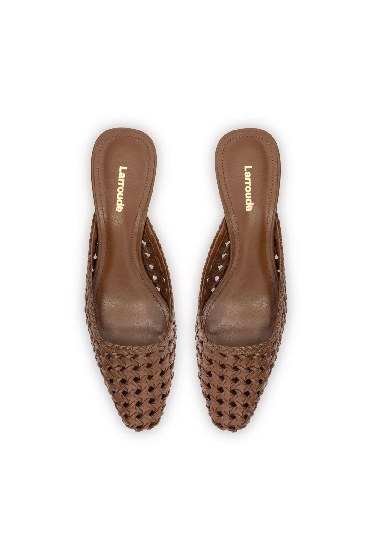 Larroude Amal Macrame Mule In Burnt Umber Leather