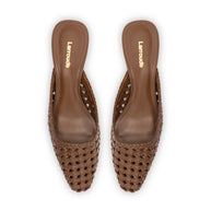 Larroude Amal Macrame Mule In Burnt Umber Leather