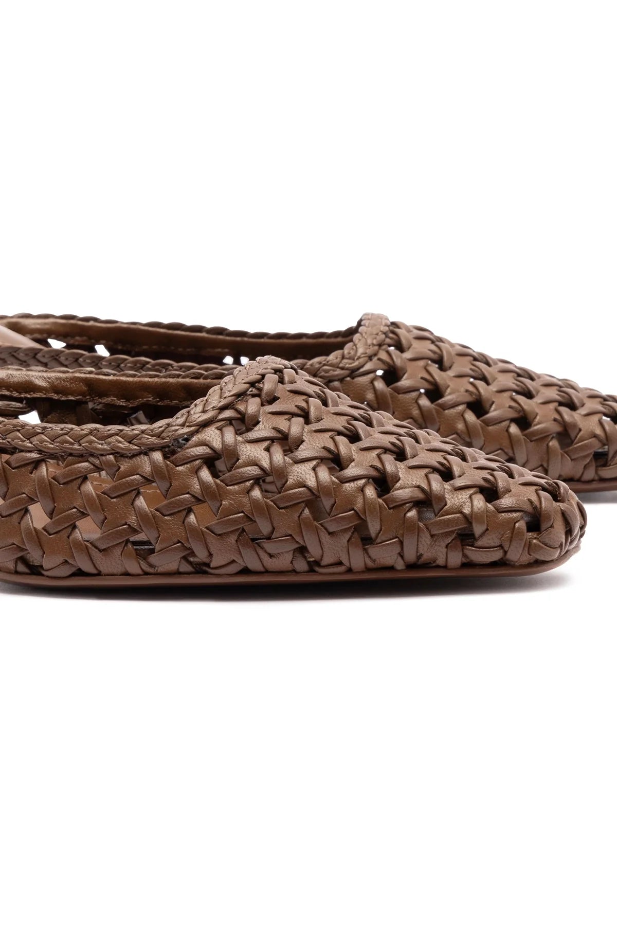 Larroude Amal Macrame Mule In Burnt Umber Leather