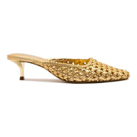 Larroude Amal Macrame Mule In Gold Metallic Leather