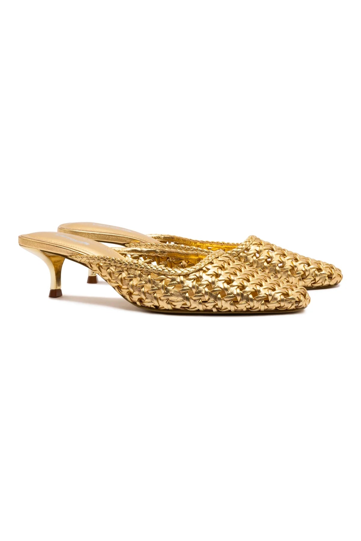 Larroude Amal Macrame Mule In Gold Metallic Leather