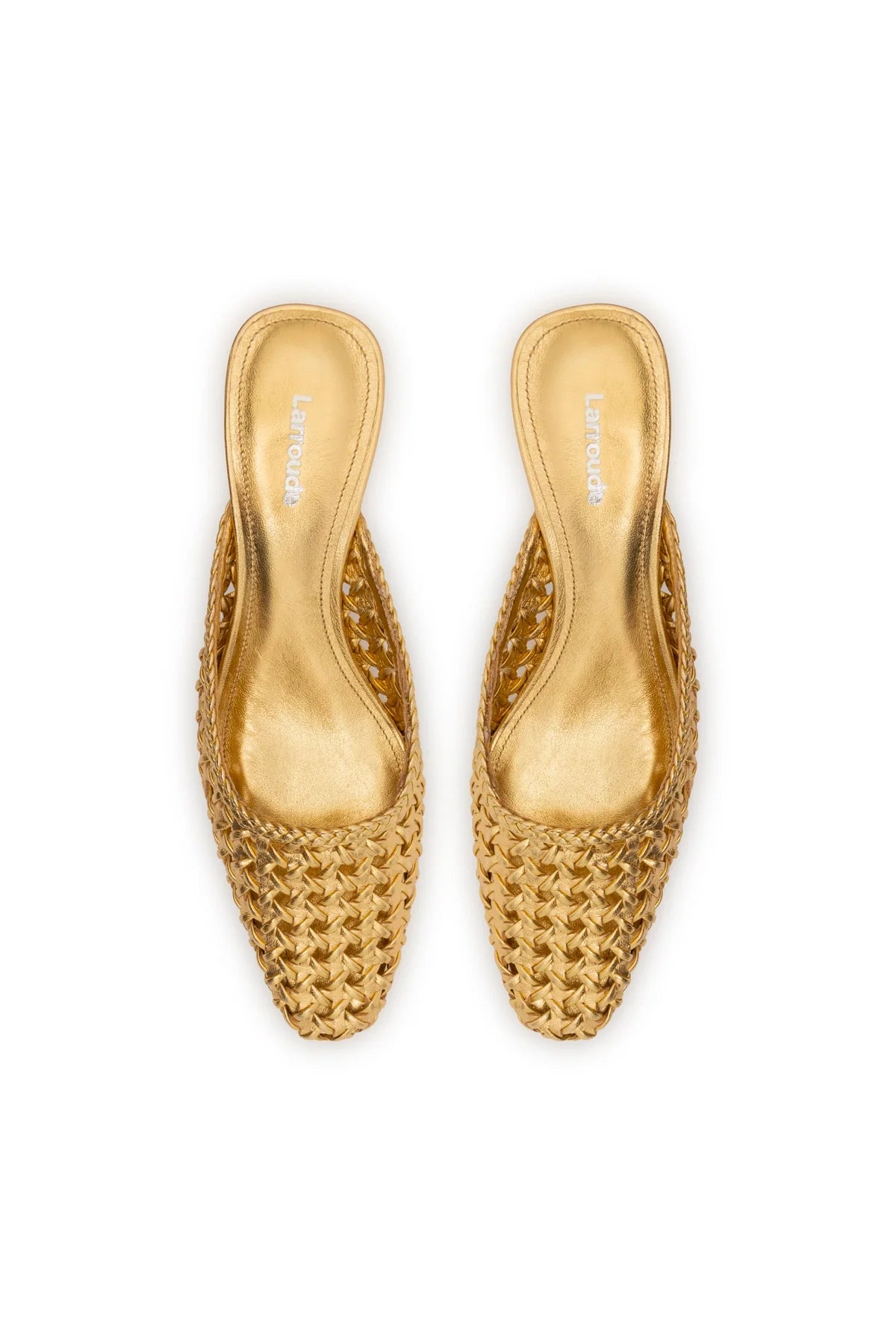 Larroude Amal Macrame Mule In Gold Metallic Leather