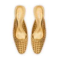 Larroude Amal Macrame Mule In Gold Metallic Leather