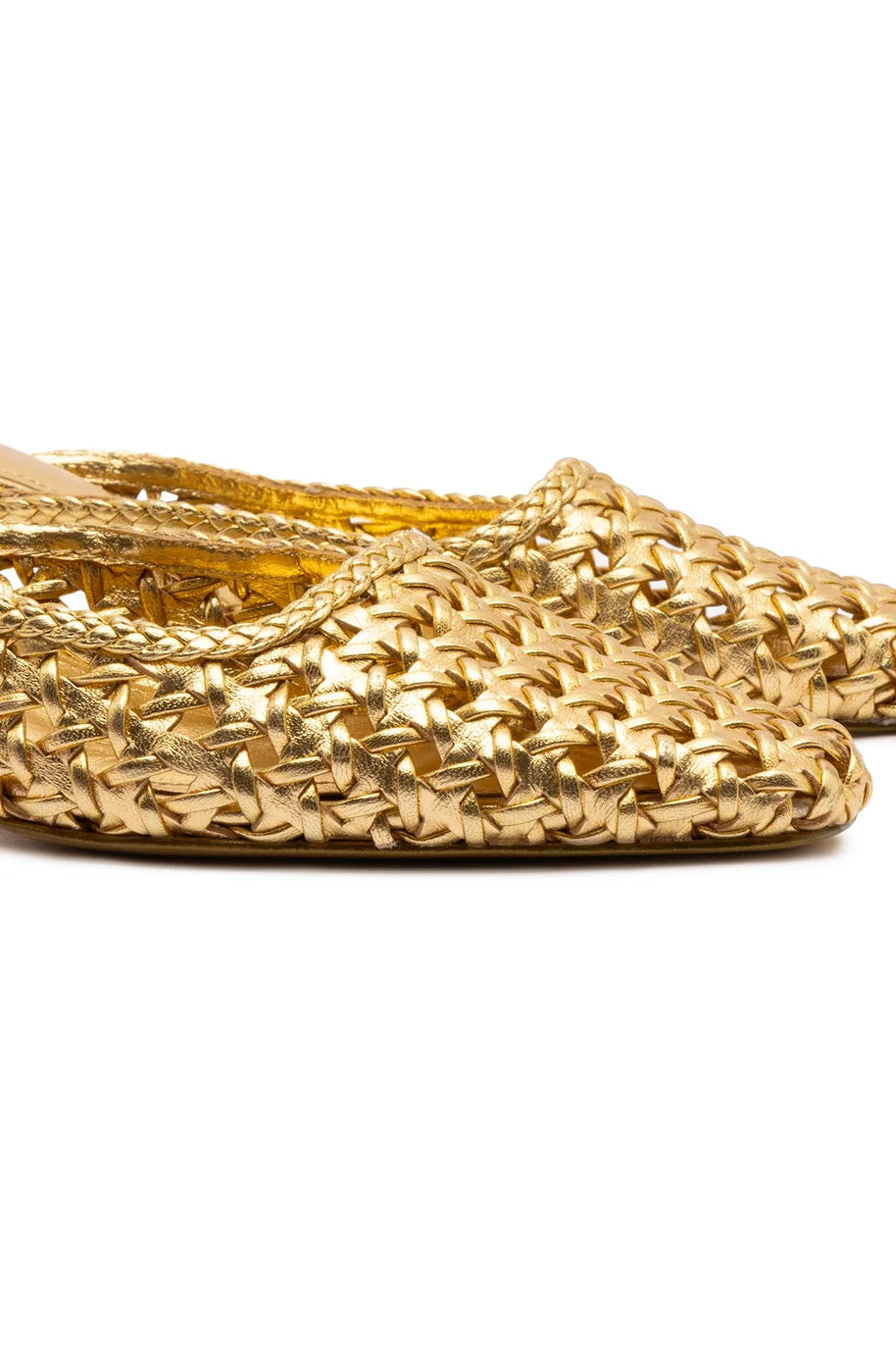 Larroude Amal Macrame Mule In Gold Metallic Leather