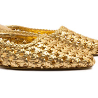 Larroude Amal Macrame Mule In Gold Metallic Leather
