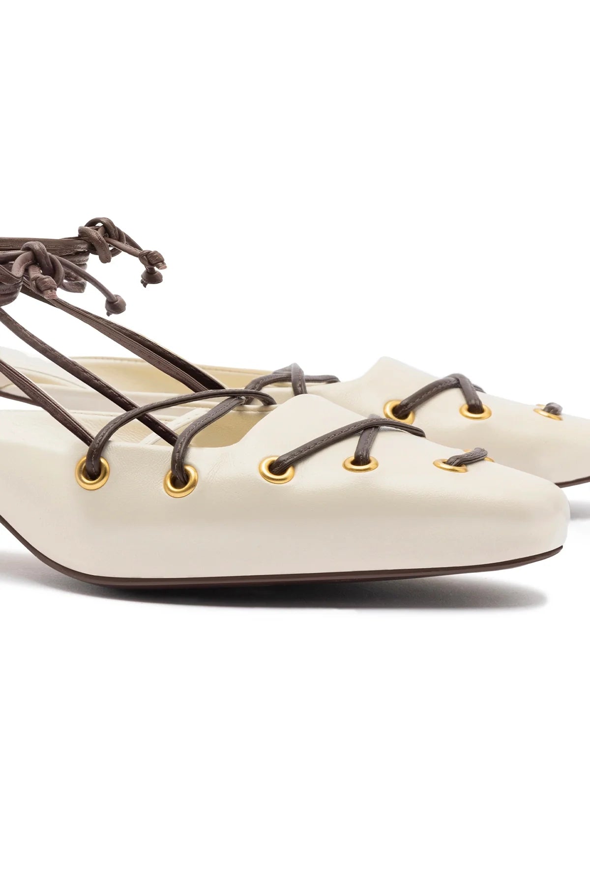 Larroude Amal Lace Up Pump In Ivory Leather