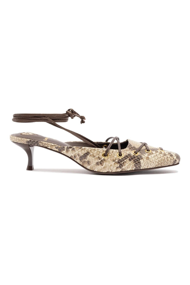 Larroude Amal Lace Up Pump In Neutral Printed Snake