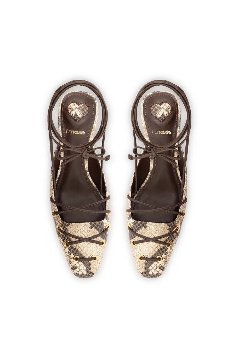 Larroude Amal Lace Up Pump In Neutral Printed Snake
