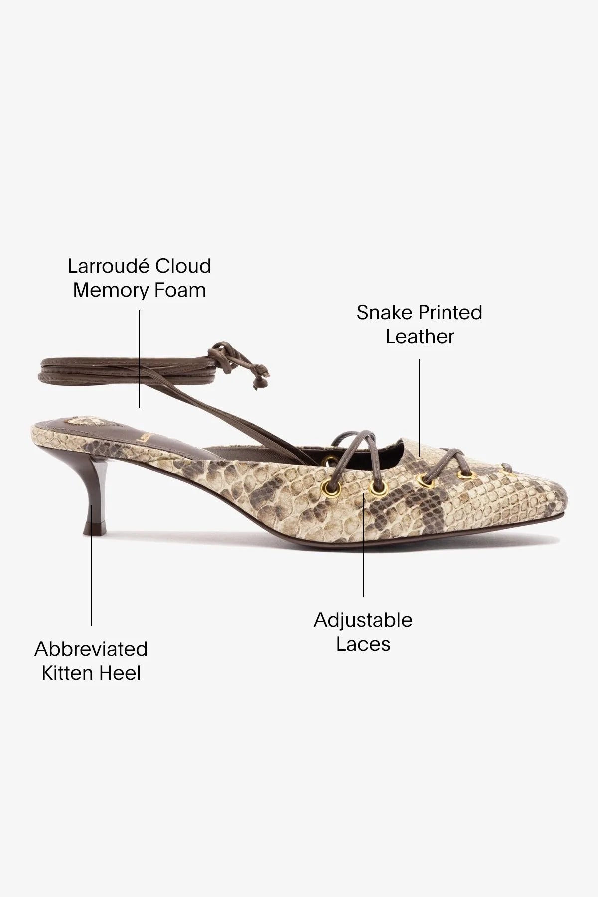 Larroude Amal Lace Up Pump In Neutral Printed Snake