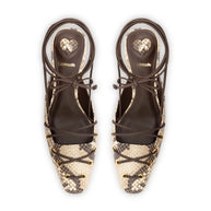 Larroude Amal Lace Up Pump In Neutral Printed Snake