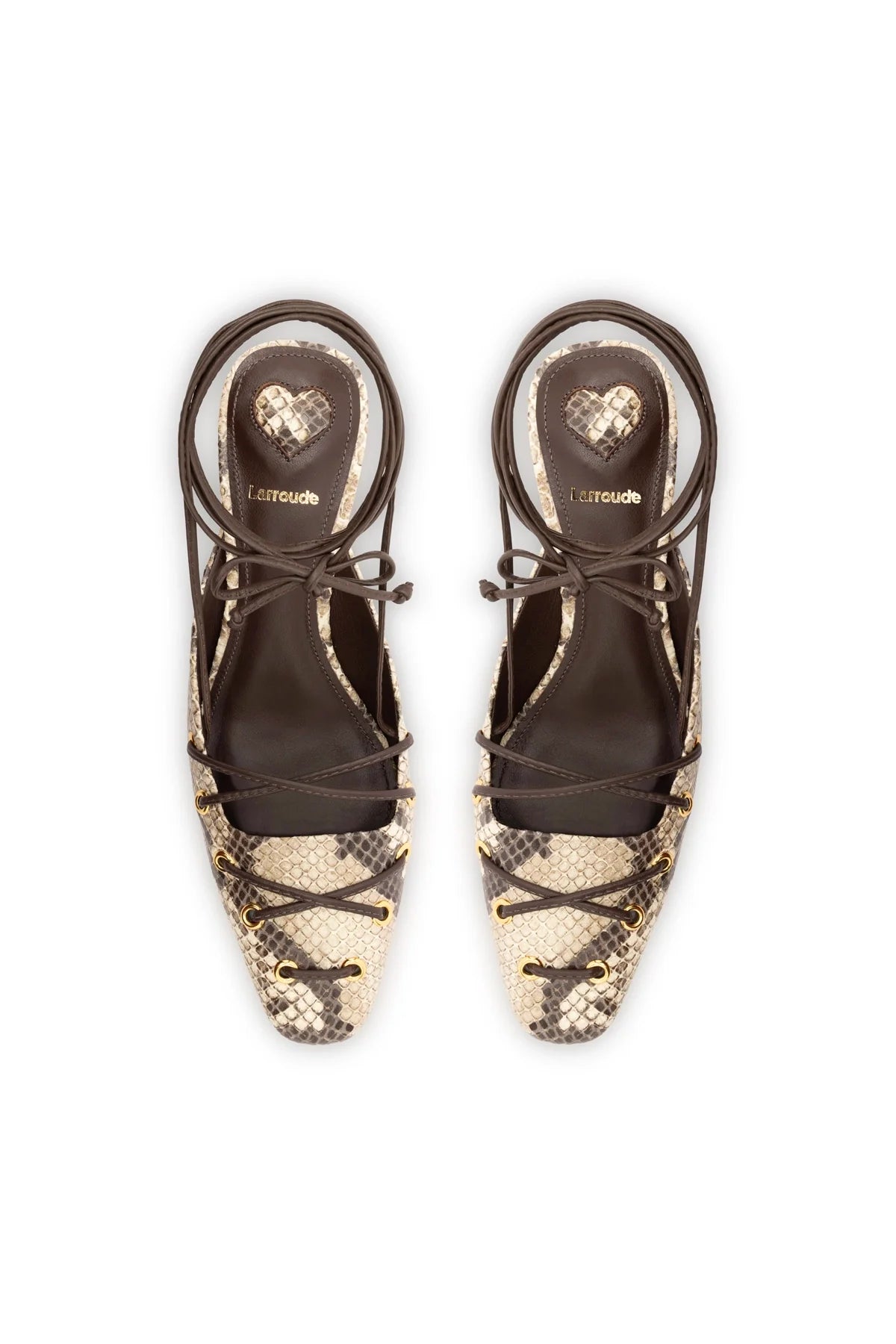 Larroude Amal Lace Up Pump In Neutral Printed Snake