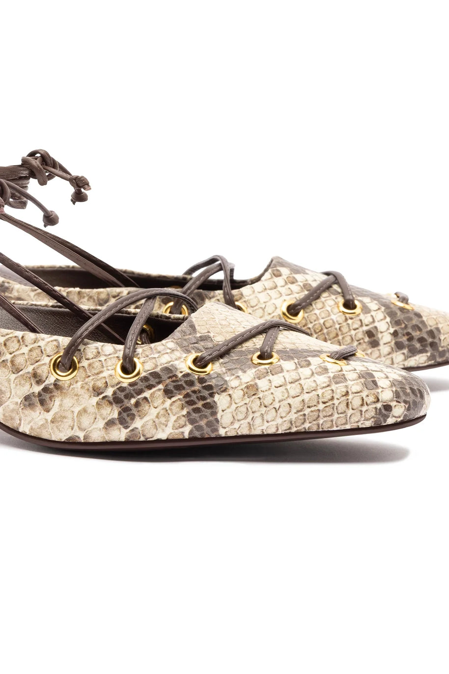 Larroude Amal Lace Up Pump In Neutral Printed Snake