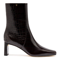 Larroude Alexis Bootie In Dark Croco Embossed Leather