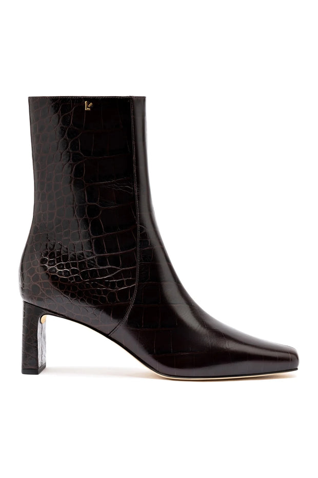Larroude Alexis Bootie In Dark Croco Embossed Leather