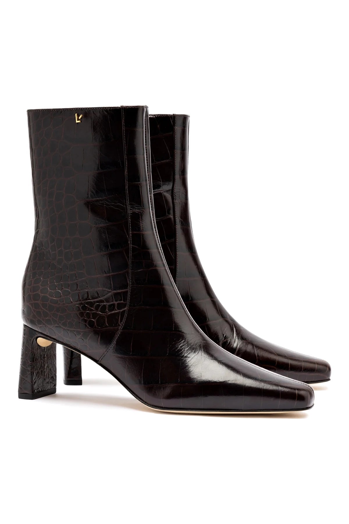 Larroude Alexis Bootie In Dark Croco Embossed Leather