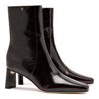 Larroude Alexis Bootie In Dark Croco Embossed Leather