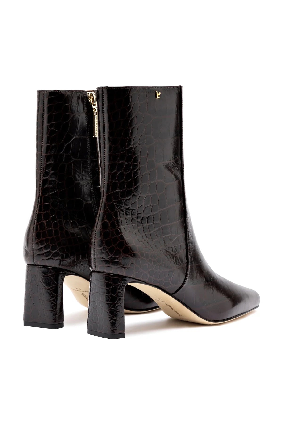 Larroude Alexis Bootie In Dark Croco Embossed Leather