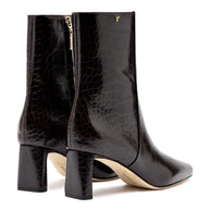 Larroude Alexis Bootie In Dark Croco Embossed Leather