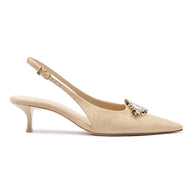 Larroudé X Libertine Eye Pump Lo In Beige Raffia