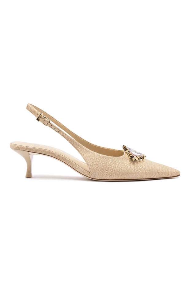 Larroudé x Libertine Eye Pump Lo In Beige Raffia
