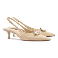 Larroudé X Libertine Eye Pump Lo In Beige Raffia