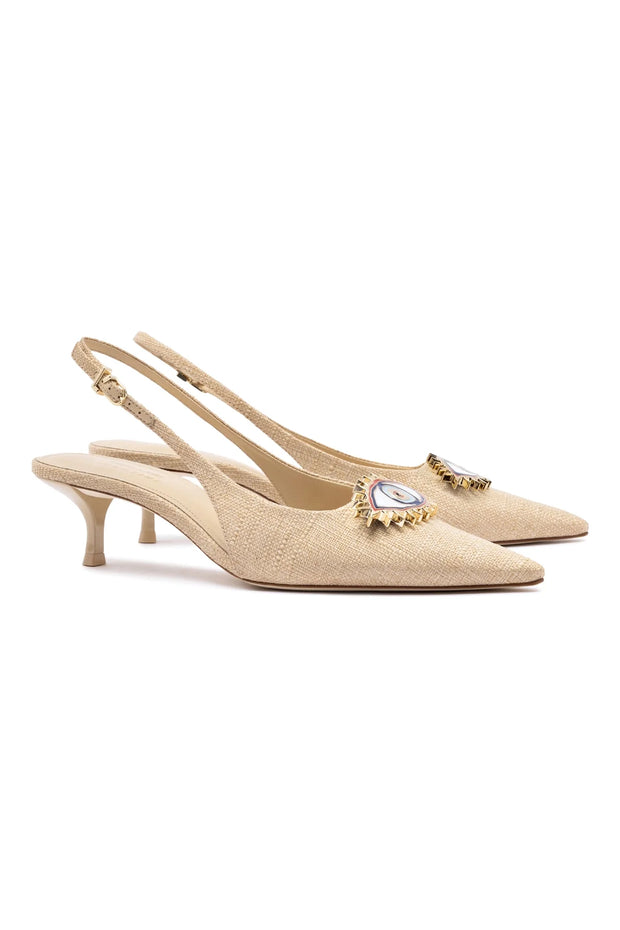 Larroudé X Libertine Eye Pump Lo In Beige Raffia